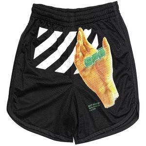 Off-White by Virgil black gym shorts with hand logo, size XS, great condition